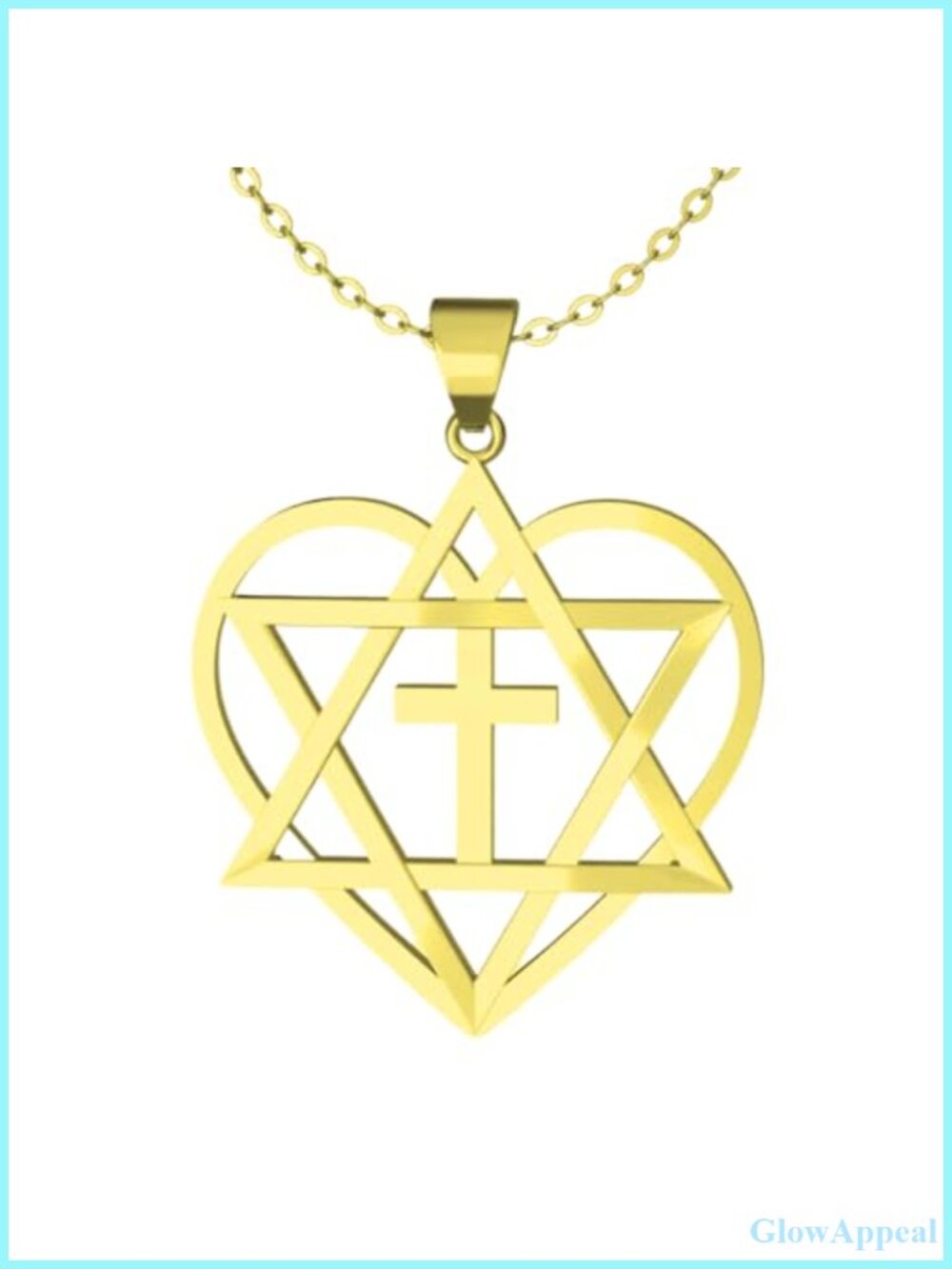 Stainless Steel Heart Cross Pendant Necklace 18k Gold Finished Adjustable 18-20